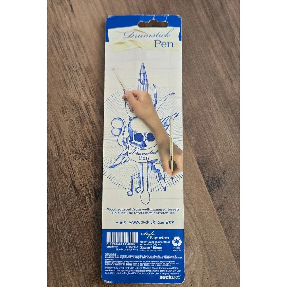 Suck UK Rockstar Drumstick Pens - Blue Ballpoint Set - Novelty Drummer Gift NEW